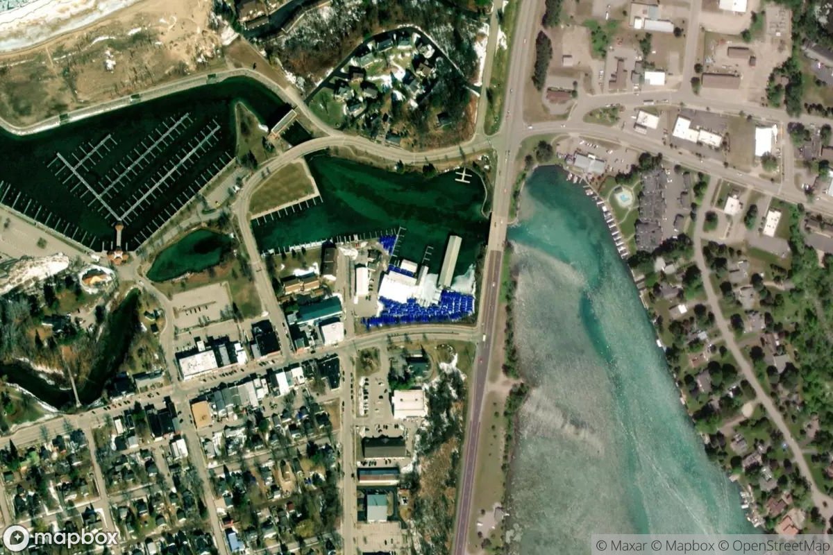 Satellite view of Elk Rapids Marina on Elk Lake