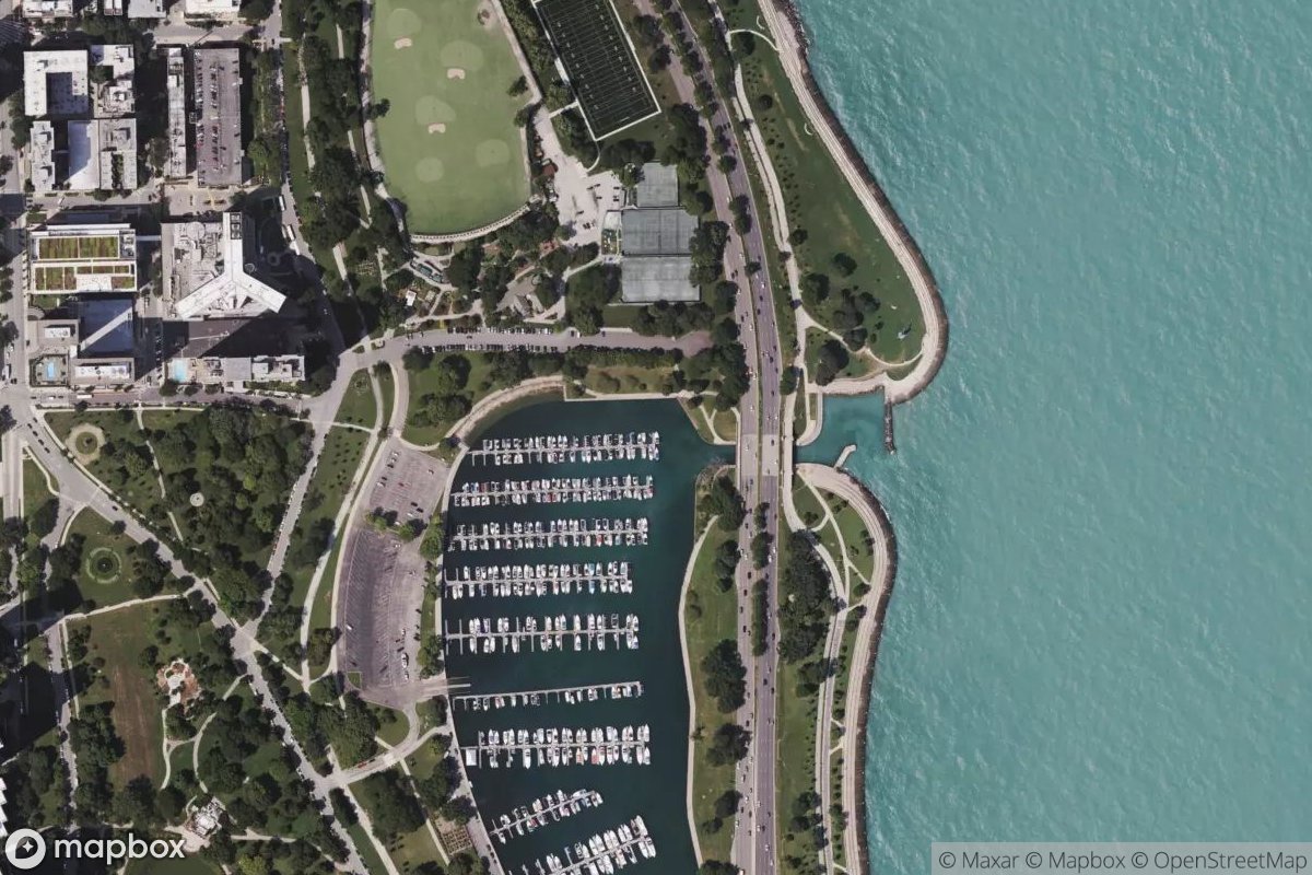 Satellite view of Marina at 41.9326, -87.6330