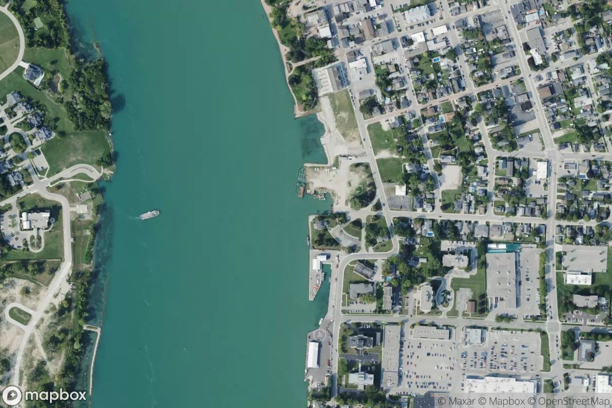 Satellite view of Marina at 42.0993, -83.1133