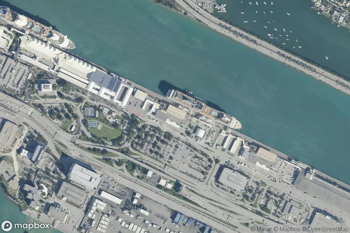 Satellite view of Port of Miami Cruise Terminals