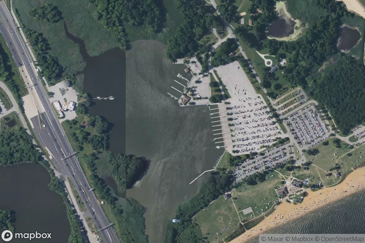 Satellite view of Sandy Point State Park