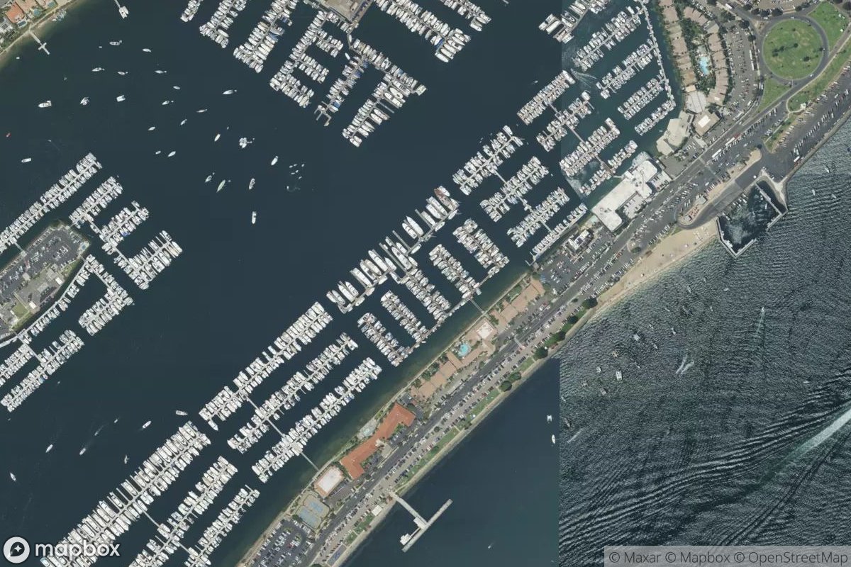 Satellite view of Shelter Island Marina at the Island Palms Hotel