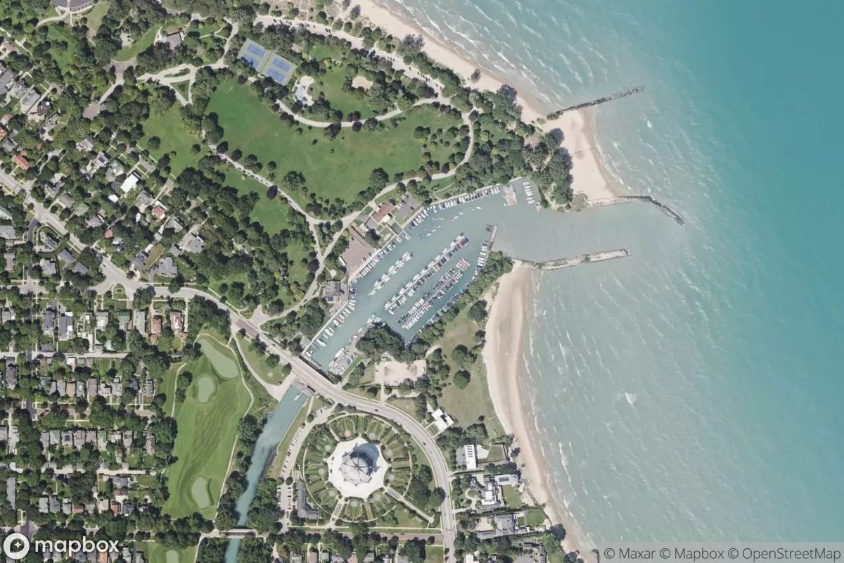 Satellite view of Wilmette Harbor